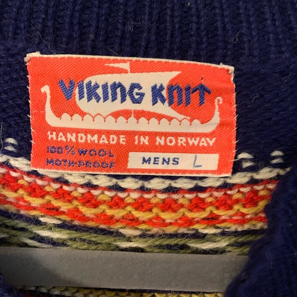 Vintage 50s 60s Nordic Norwegian Wool Sweater Winter Snow Ski Folksy - Men’s L - Picture 4 of 5